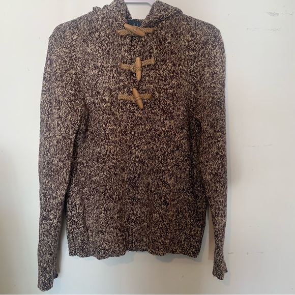 Vintage 1990s Polo Ralph Lauren Brown 100% Cotton Fisherman Toggle Sweater Sz L - Picture 4 of 8